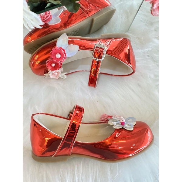 Sapatinho Vermelho Metalizado Jardim Encantado Luxo - Vermelho