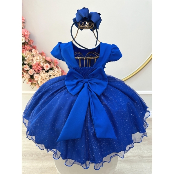 Vestido Infantil Azul Royal Jardim Encantado Festas Luxo