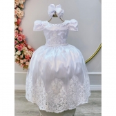Vestido Infantil Branco C/ a Renda Realeza Daminhas