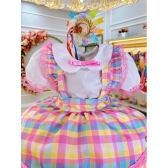 Conjunto Infantil Junino Camisa e Salopete Xadrez Rosa Estampado