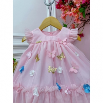Vestido Infantil Bebê Rosa Bebê Jardim Encantado Luxo