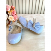 Sapatinho Azul Claro Aplique de Lacinho e Tiras C/ Strass