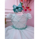 Vestido Infantil Verde Claro Cinto de Pérolas Casamentos