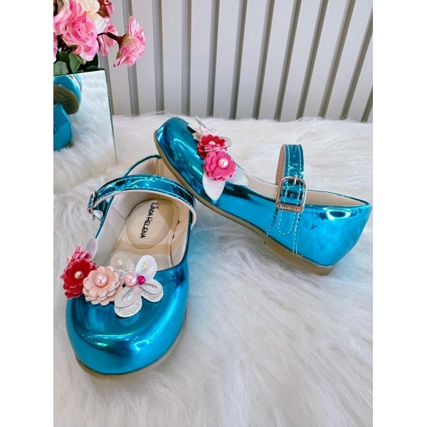 Sapatinho Turquesa Metalizado Jardim Encantado Luxo - Turquesa