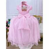 Vestido Infantil Rosa Bebê C/ Busto Nervura e Pérolas Damas