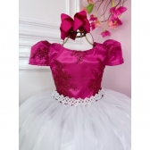 Vestido Infantil Pink C/ Renda Saia Branca Damas Longo