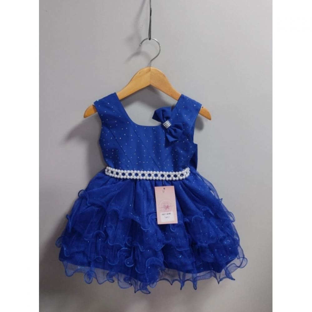 Vestido Infantil Azul Royal Saia C/ Babados e Glitter Daminha
