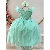 Vestido Infantil Longo Verde C/ Apliques e Renda Damas Festas