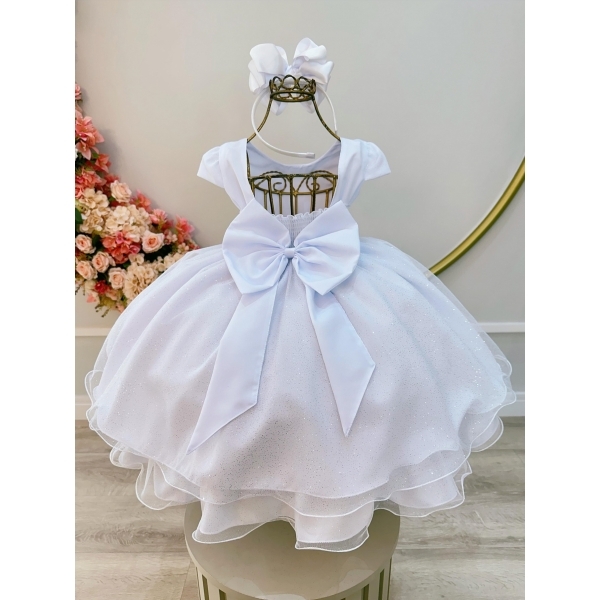 Vestido Infantil Branco C/ Apliques Borboletas Glitter