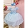 Vestido Infantil Azul C/ Aplique de Flores e Broche Luxo