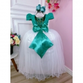 Vestido Infantil Verde C/ Renda Saia Branca Damas Longo