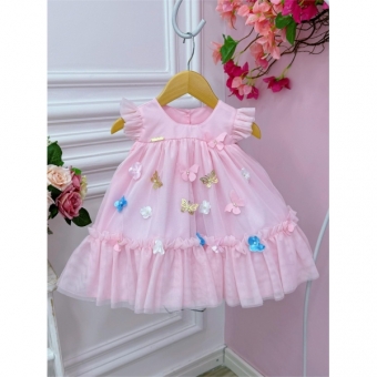 Vestido Infantil Bebê Rosa Bebê Jardim Encantado Luxo