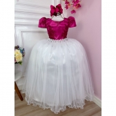 Vestido Infantil Pink C/ Renda Saia Branca Damas Longo
