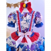 Fantasia Infantil Junino Azul e Vermelho Flores Coloridas