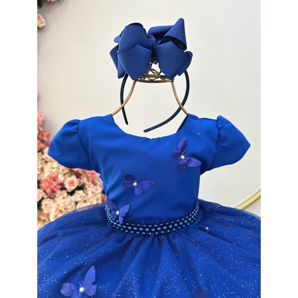 Vestido Infantil Azul Royal Jardim Encantado Festas Luxo