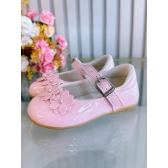 Sapatinho Rosa Veniz C/ Aplique de Florzinhas Batizado