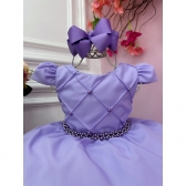 Vestido Infantil Lilás C/ Cinto de Pérolas Casamento Luxo