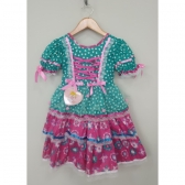 Vestido Junino Arraiá Festas Verde com Saia Colorida