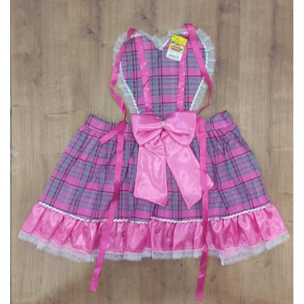 Avental Infantil Junino Caipira Arraiá Festas Rosa Chiclete Xadrez