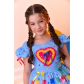Vestido Infantil Junino Luxo Azul Girassol Colorido