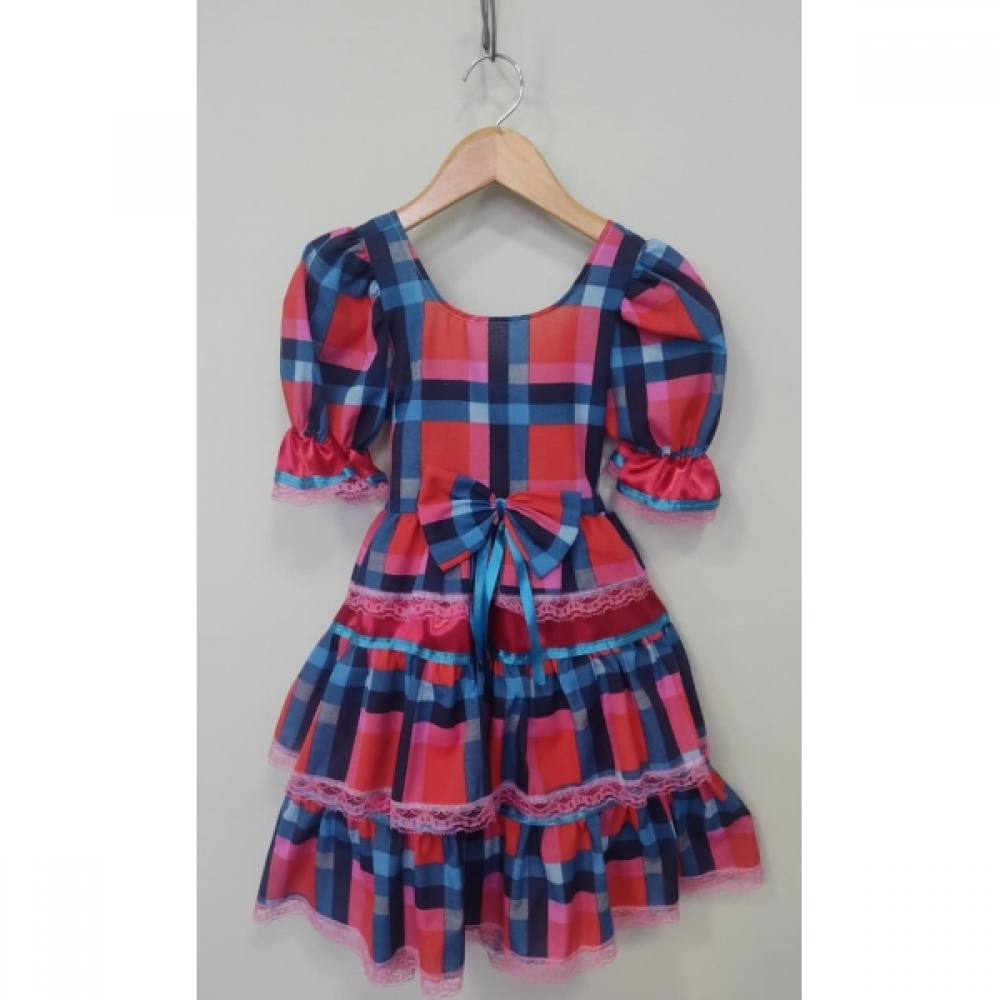 Vestido Infantil Junino Caipira Arraiá Vermelho Xadrez Colorido