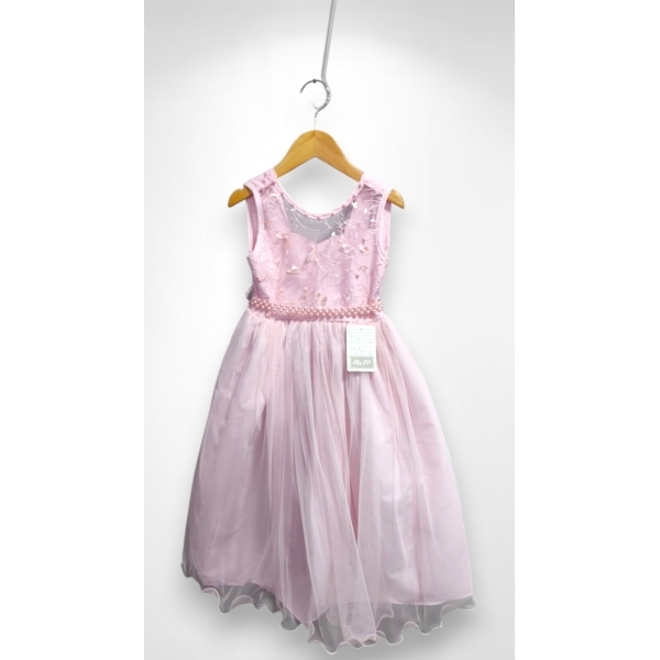 Vestido Infantil Longo Rosa Claro C/ Renda e Pérolas Damas