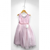 Vestido Infantil Longo Rosa Claro C/ Renda e Pérolas Damas
