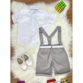 Conjunto Social Camisa Branca e Short Susp. Gravata Cinza