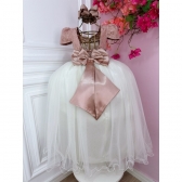 Vestido Infantil Rose C/ Renda e Saia Off White Damas Longo