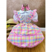 Conjunto Infantil Junino Camisa e Salopete Xadrez Rosa Estampado