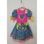 Vestido Infantil Junino Pink Xadrex Colorido Girassol C/ Bolsinha