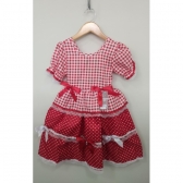 Vestido Infantil Junino Caipira Arraiá Vermelho Xadrez Laços