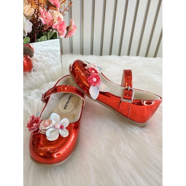 Sapatinho Vermelho Metalizado Jardim Encantado Luxo - Vermelho