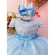 Vestido Infantil Azul Com Renda e Aplique de Flores Festas - Azul