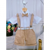 Conjunto Social Short Suspensório Gravata e Camisa Caqui