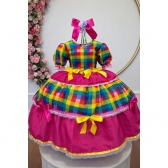 Vestido Infantil Junino Caipira Arraiá Xadrez Laços - colorido