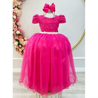 Vestido Infantil Longo Pink Tule Com Renda Casamentos