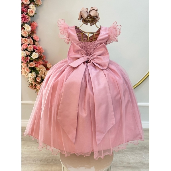 Vestido Infantil Longo Rose C/ Apliques e Renda Damas Festas