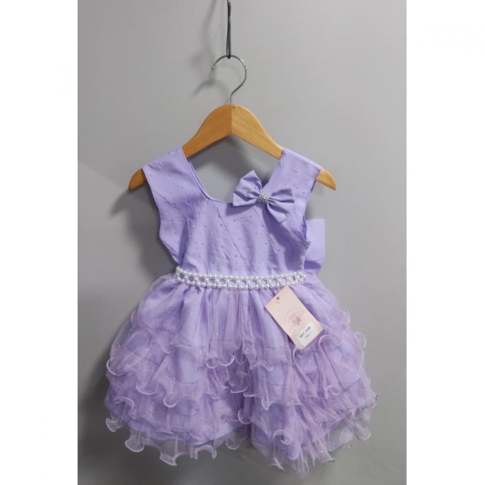 Vestido Infantil Lilás Saia C/ Babados e Glitter Daminha