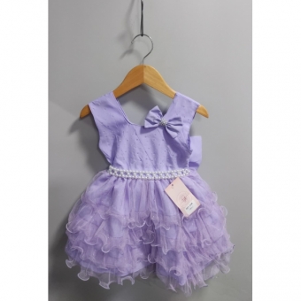 Vestido Infantil Lilás Saia C/ Babados e Glitter Daminha
