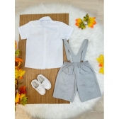 Conjunto Social Camisa Branca Com Short Gravata e Susp. Cinza