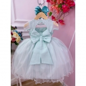 Vestido Infantil Verde Busto Plissado Com Flores Borboleta