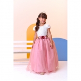 Vestido Infantil Off White Saia Rose C/ Renda e Broche Flor