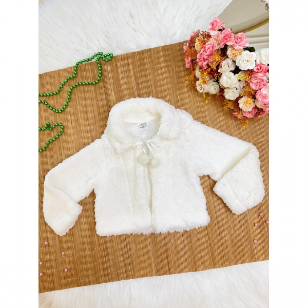 Casaco Infantil Off White Lã Teddy Forrado