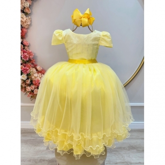 Vestido Infantil Amarelo C/ Strass Casamentos Luxo