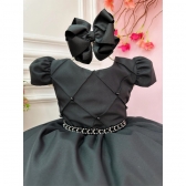 Vestido Infantil Preto C/ Cinto de Pérolas Casamentos