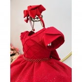 Vestido Infantil Vermelho C/ Busto Nervura Festas Daminhas