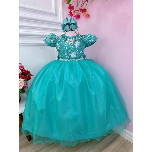 Vestido Infantil Damas Honra Casamento Verde C/ Renda Pérola