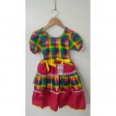 Vestido Infantil Junino Caipira Vermelho Xadrez Colorido Laços