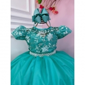 Vestido Infantil Damas Honra Casamento Verde C/ Renda Pérola
